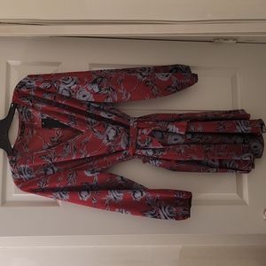 Burgundy Flowered Wrap Dress